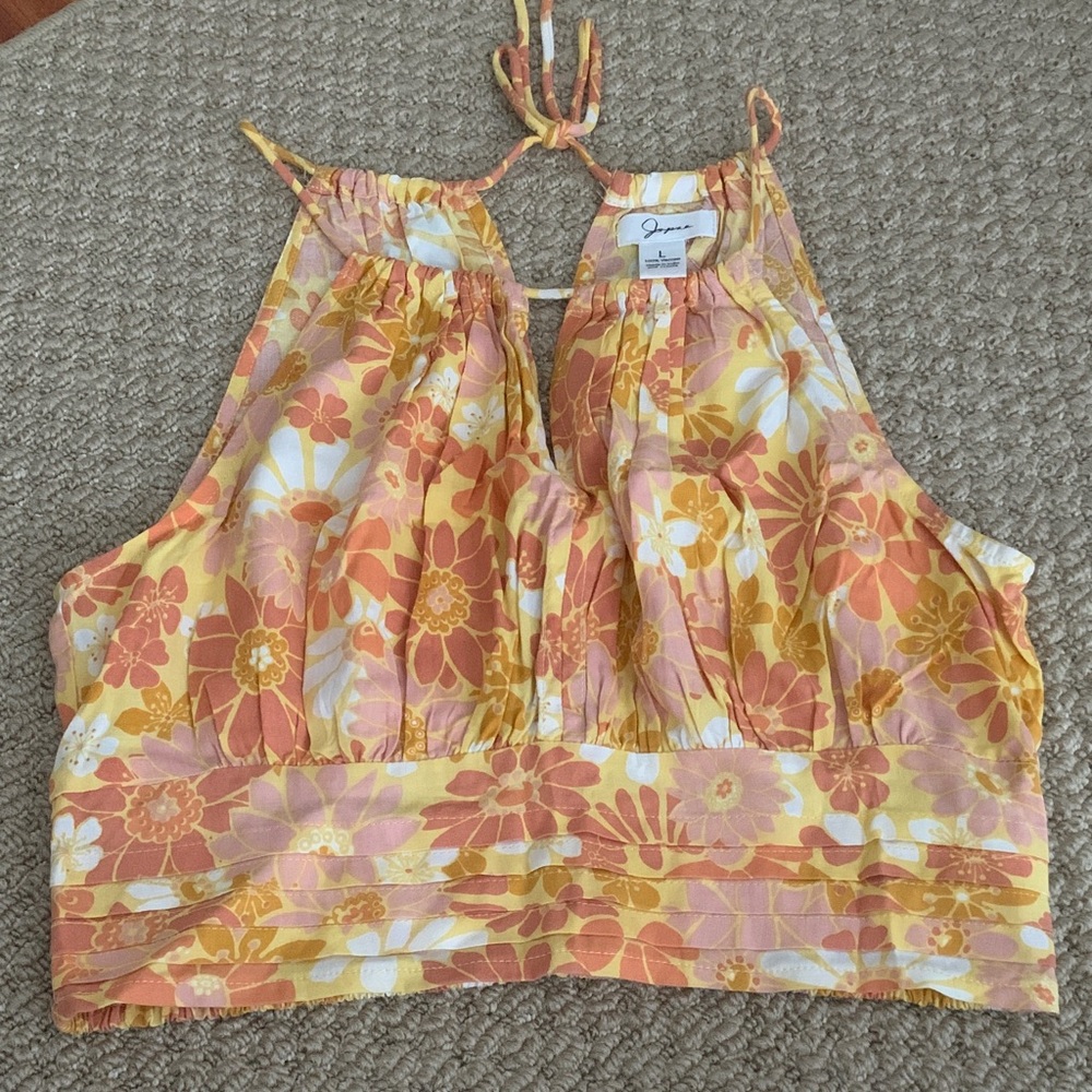 NWOT Floral Halter Tank Top - Yellow and Pink